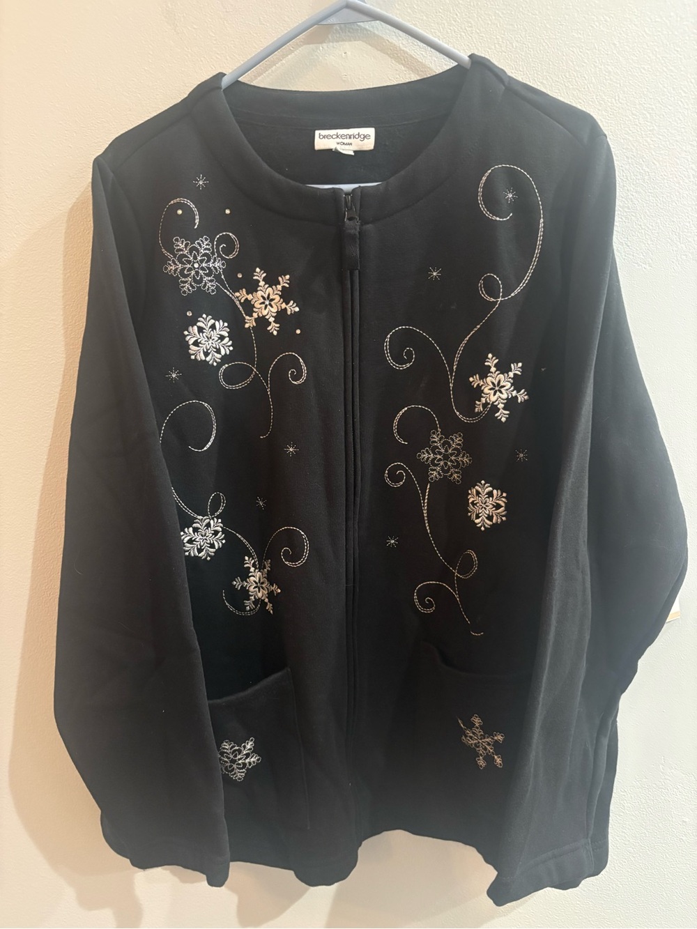 Breckenridge Full Zip Fleece Cardigan Sweatshirt Black 2X Snowflake Design NWT